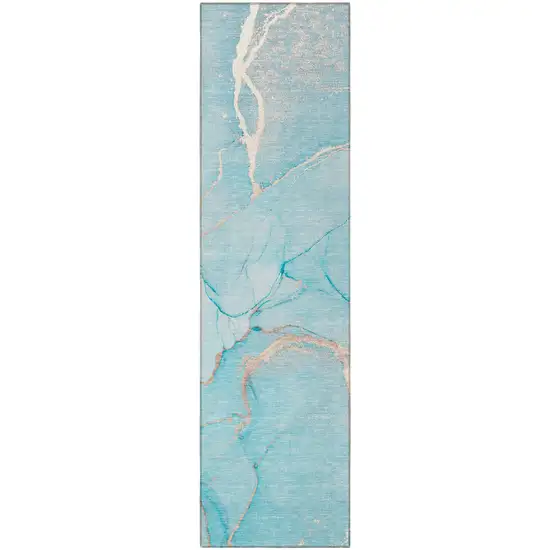 Teal Abstract Washable Non Skid Indoor Outdoor Runner Rug Photo 5