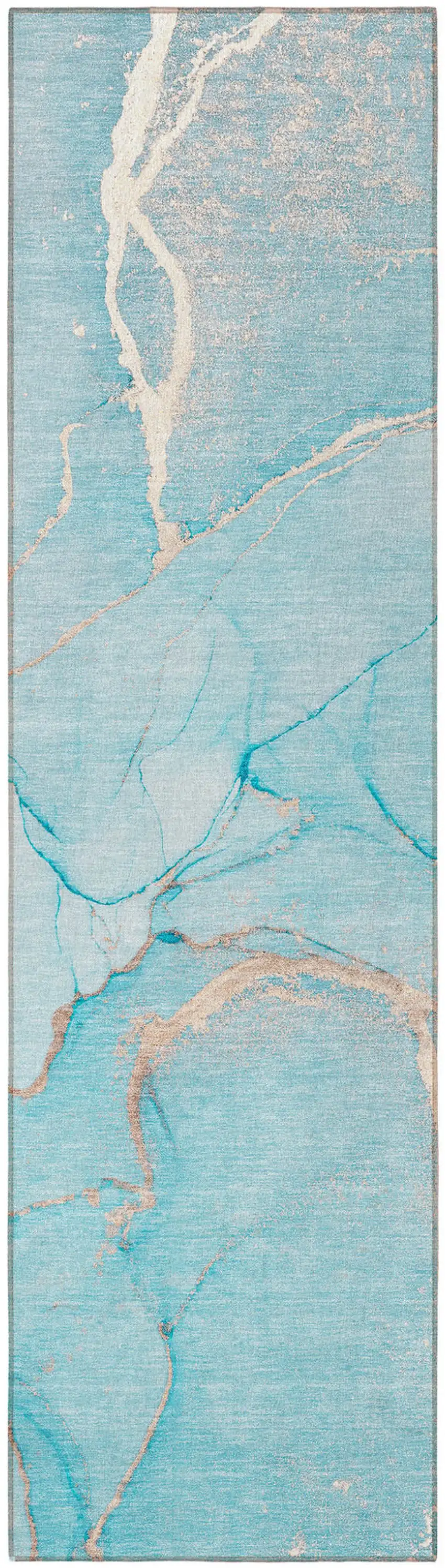 Teal Abstract Washable Non Skid Indoor Outdoor Runner Rug Photo 5