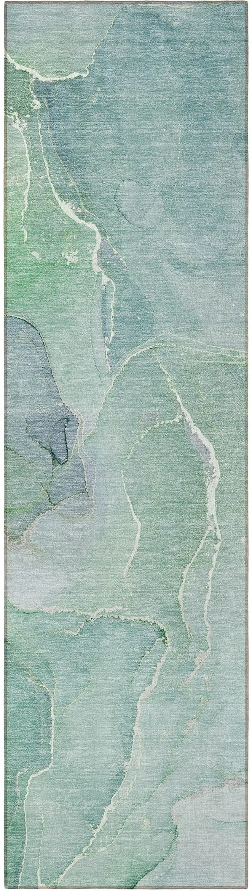 Teal Abstract Washable Non Skid Indoor Outdoor Runner Rug Photo 4