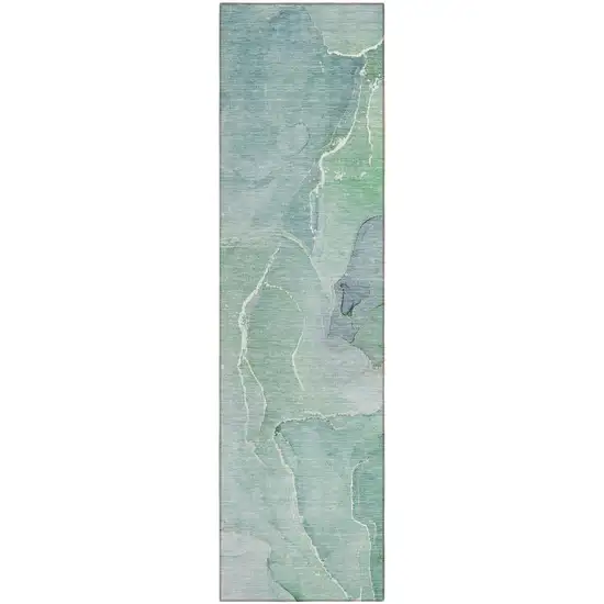 8' Runner Teal Abstract Washable Non Skid Indoor Outdoor Runner Rug Photo 2