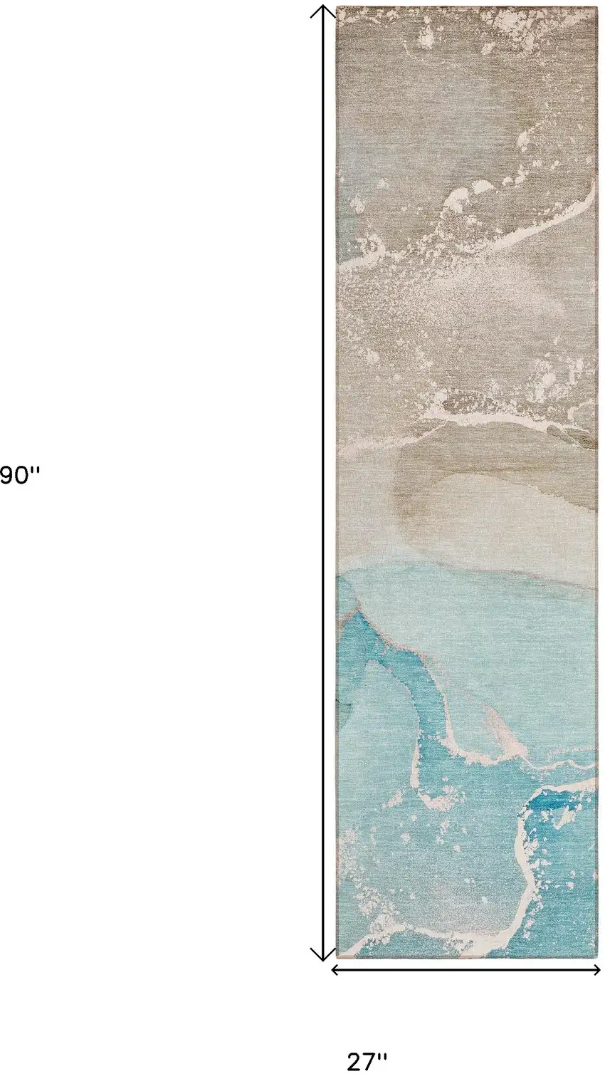 Teal Abstract Washable Non Skid Indoor Outdoor Runner Rug Photo 3