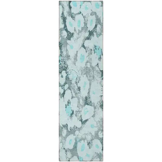 8' Runner Teal Floral Washable Non Skid Indoor Outdoor Runner Rug Photo 5