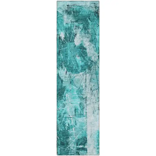 8' Runner Teal Floral Washable Non Skid Indoor Outdoor Runner Rug Photo 5