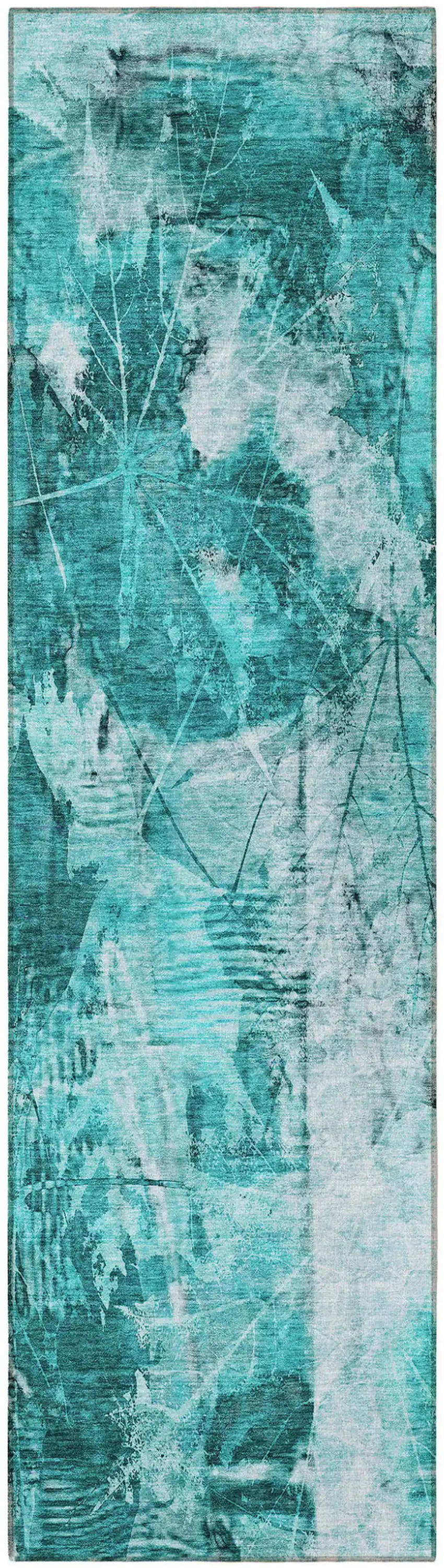8' Runner Teal Floral Washable Non Skid Indoor Outdoor Runner Rug Photo 5