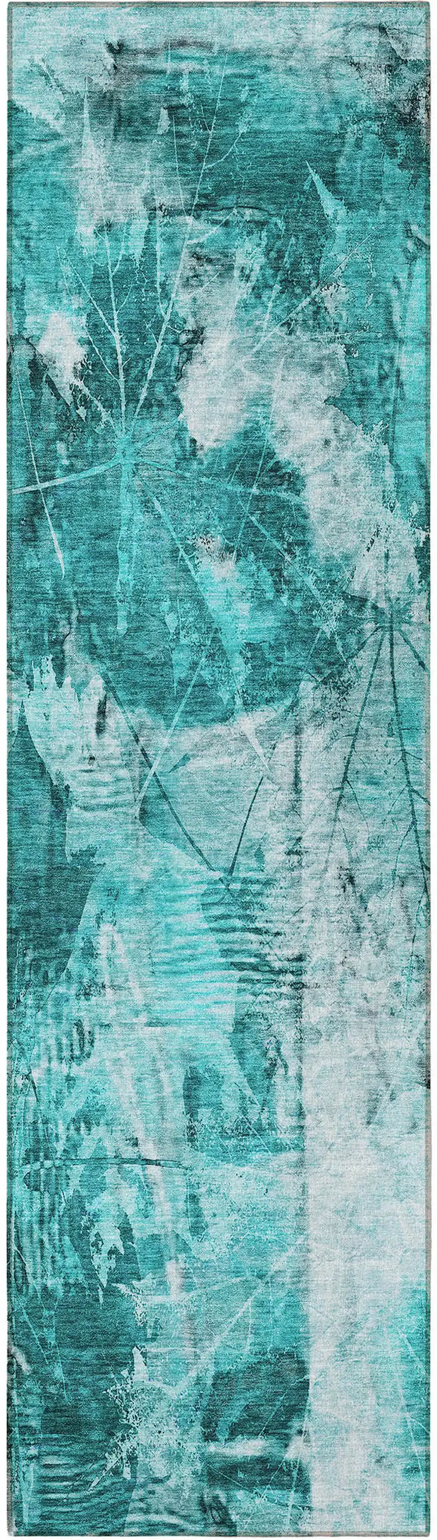 8' Runner Teal Floral Washable Non Skid Indoor Outdoor Runner Rug Photo 5
