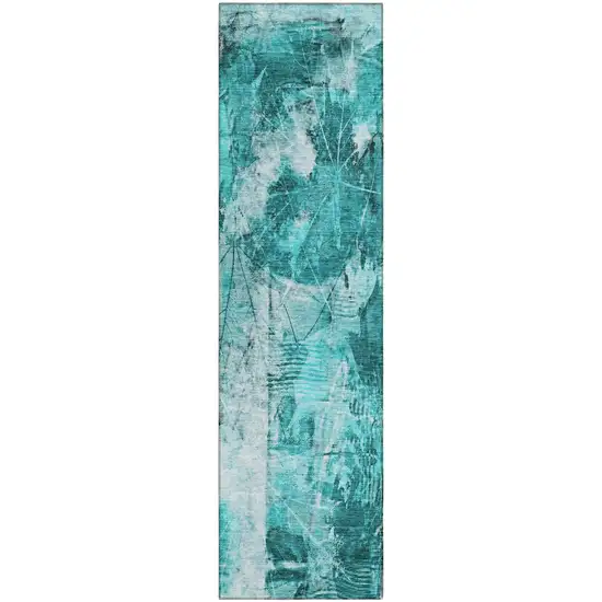 8' Runner Teal Floral Washable Non Skid Indoor Outdoor Runner Rug Photo 2