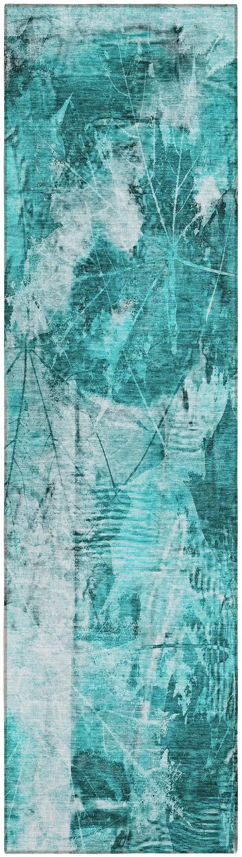 8' Runner Teal Floral Washable Non Skid Indoor Outdoor Runner Rug Photo 2