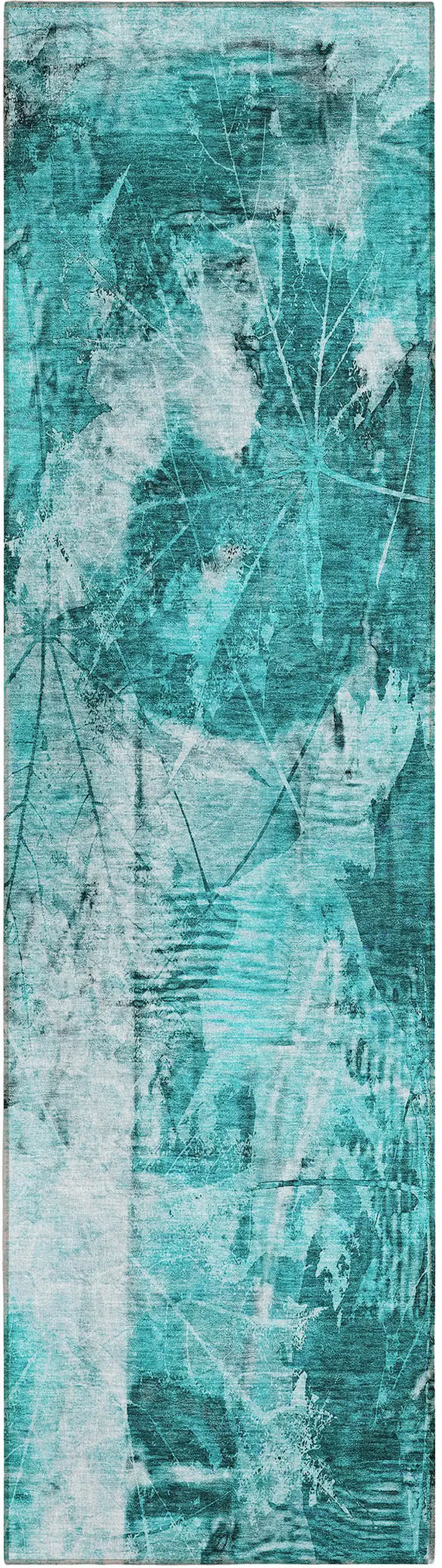 8' Runner Teal Floral Washable Non Skid Indoor Outdoor Runner Rug Photo 2