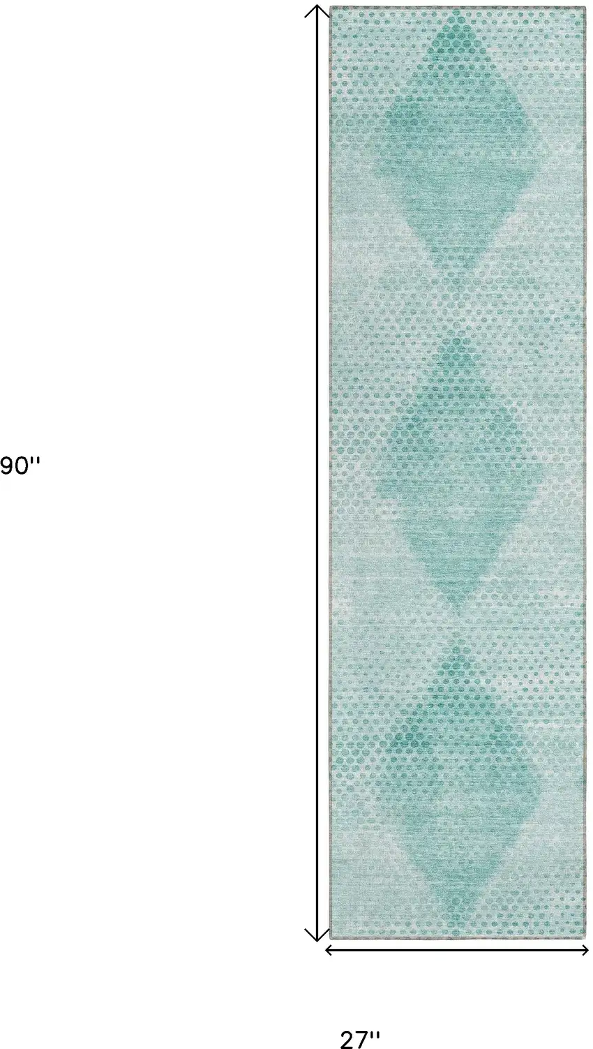 8' Runner Teal Geometric Washable Non Skid Indoor Outdoor Runner Rug Photo 3