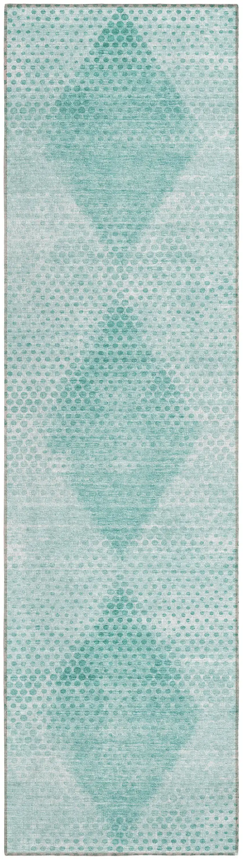 Teal Geometric Washable Non Skid Indoor Outdoor Runner Rug Photo 2