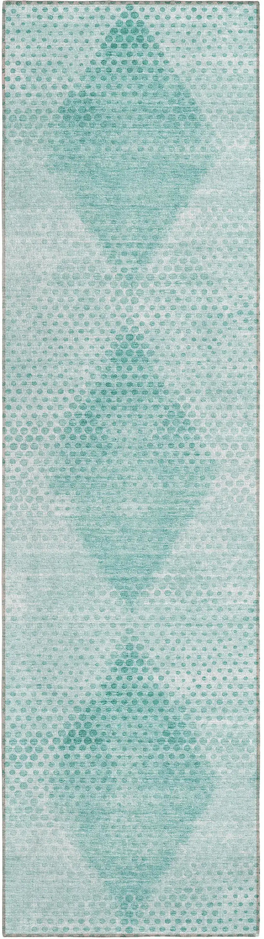 8' Runner Teal Geometric Washable Non Skid Indoor Outdoor Runner Rug Photo 2