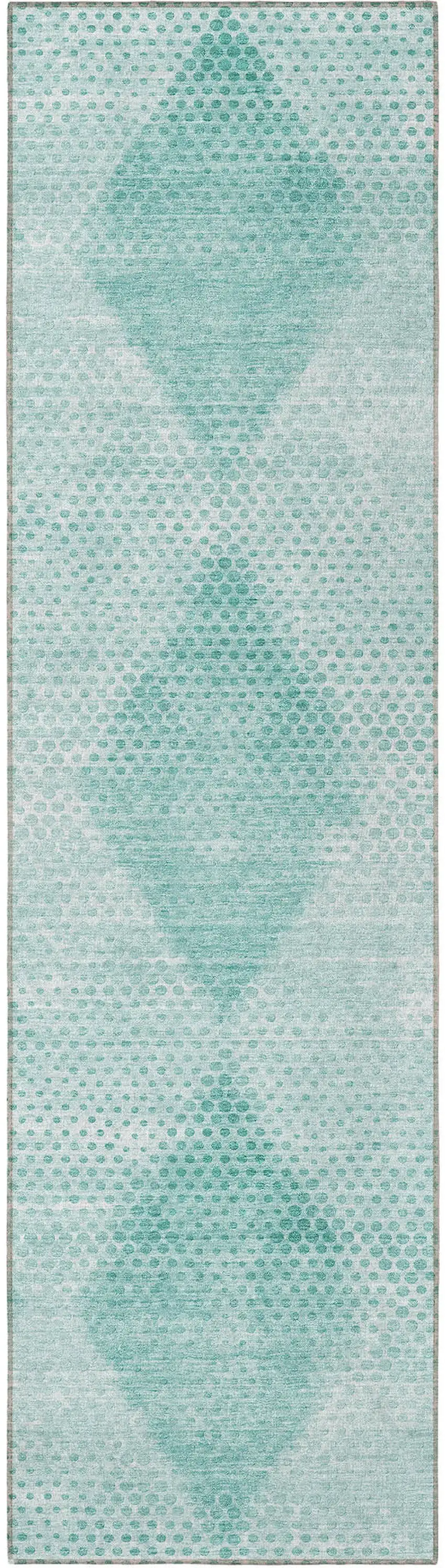 8' Runner Teal Geometric Washable Non Skid Indoor Outdoor Runner Rug Photo 4