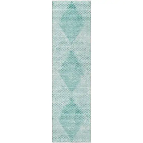 Teal Geometric Washable Non Skid Indoor Outdoor Runner Rug Photo 4