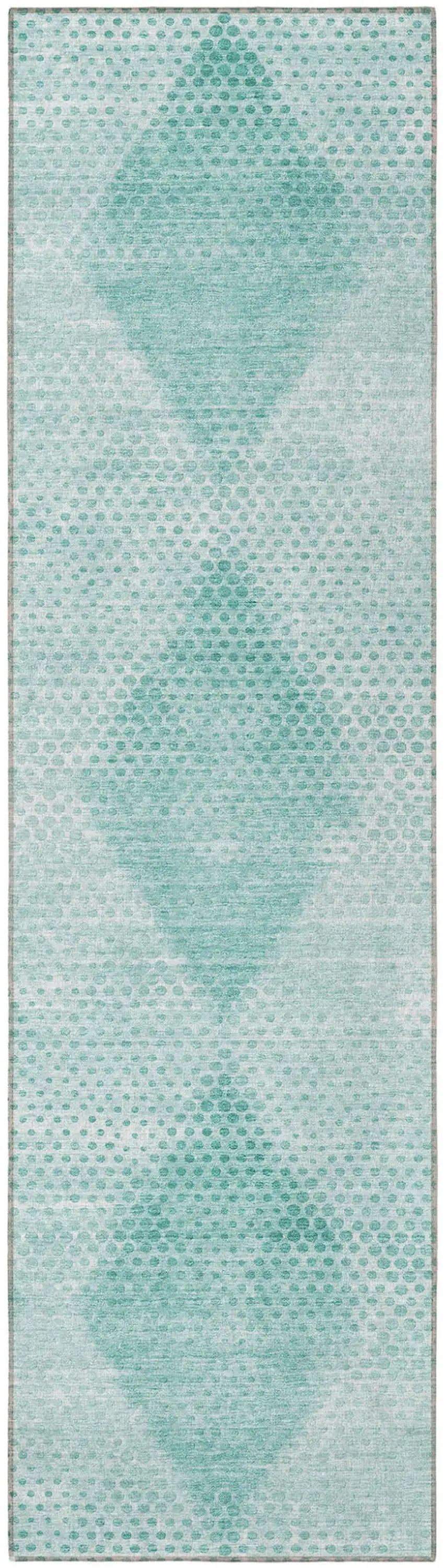 Teal Geometric Washable Non Skid Indoor Outdoor Runner Rug Photo 5