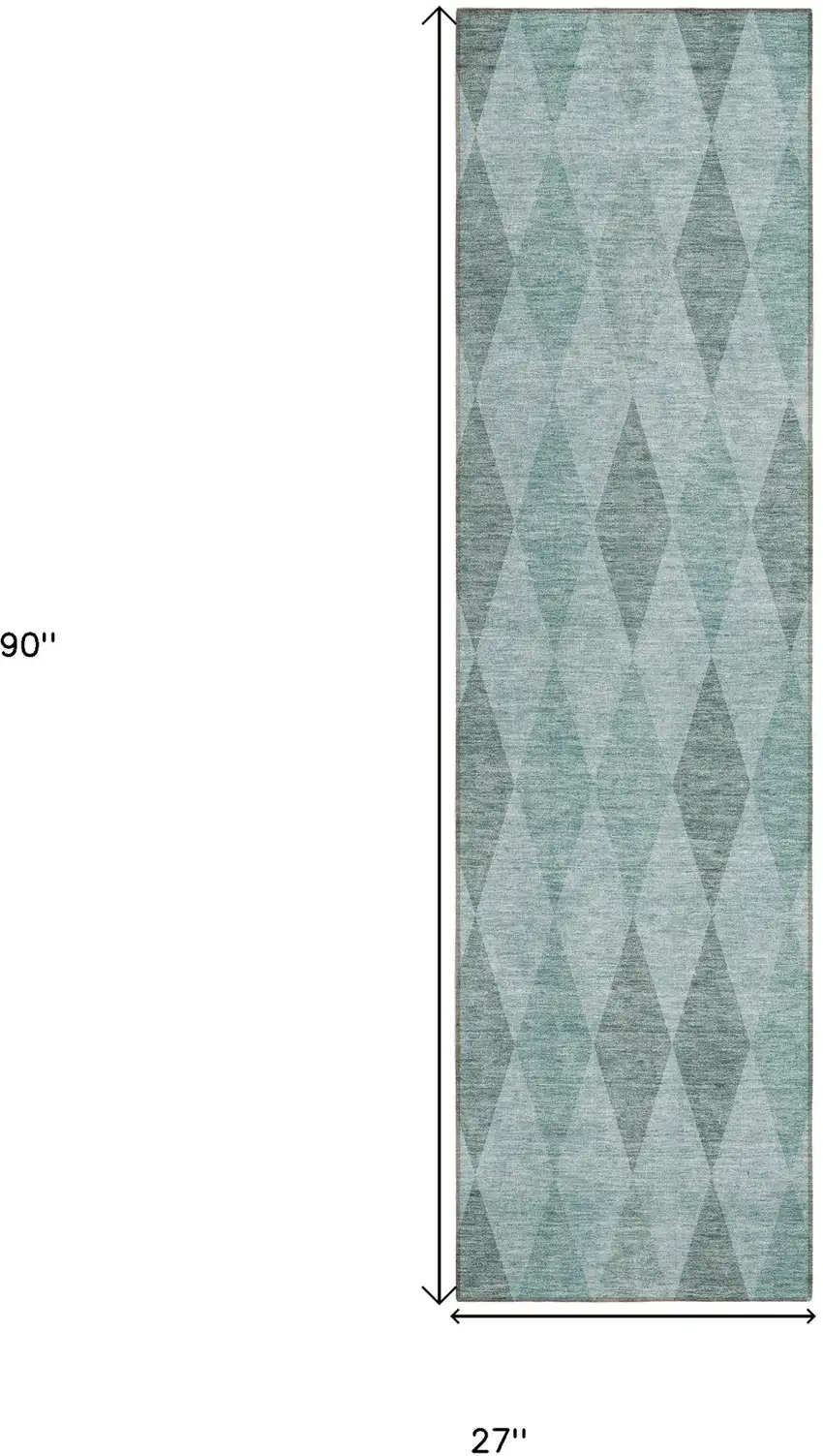Teal Geometric Washable Non Skid Indoor Outdoor Runner Rug Photo 3