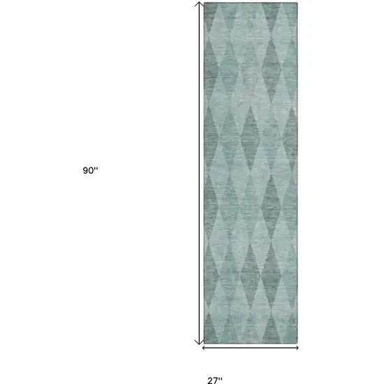 Teal Geometric Washable Non Skid Indoor Outdoor Runner Rug Photo 3