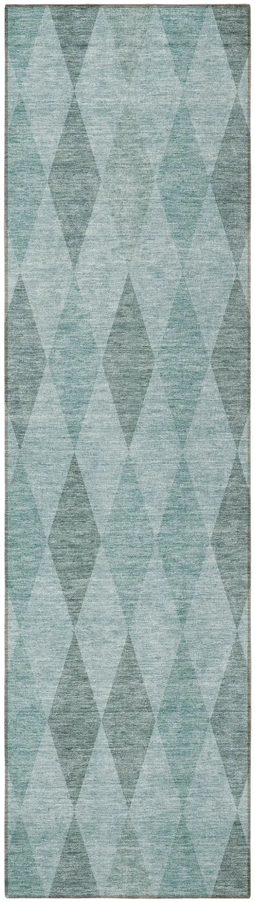 Teal Geometric Washable Non Skid Indoor Outdoor Runner Rug Photo 4