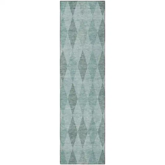 Teal Geometric Washable Non Skid Indoor Outdoor Runner Rug Photo 5