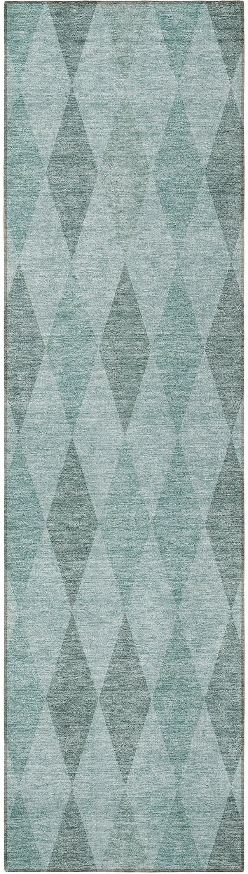 Teal Geometric Washable Non Skid Indoor Outdoor Runner Rug Photo 5