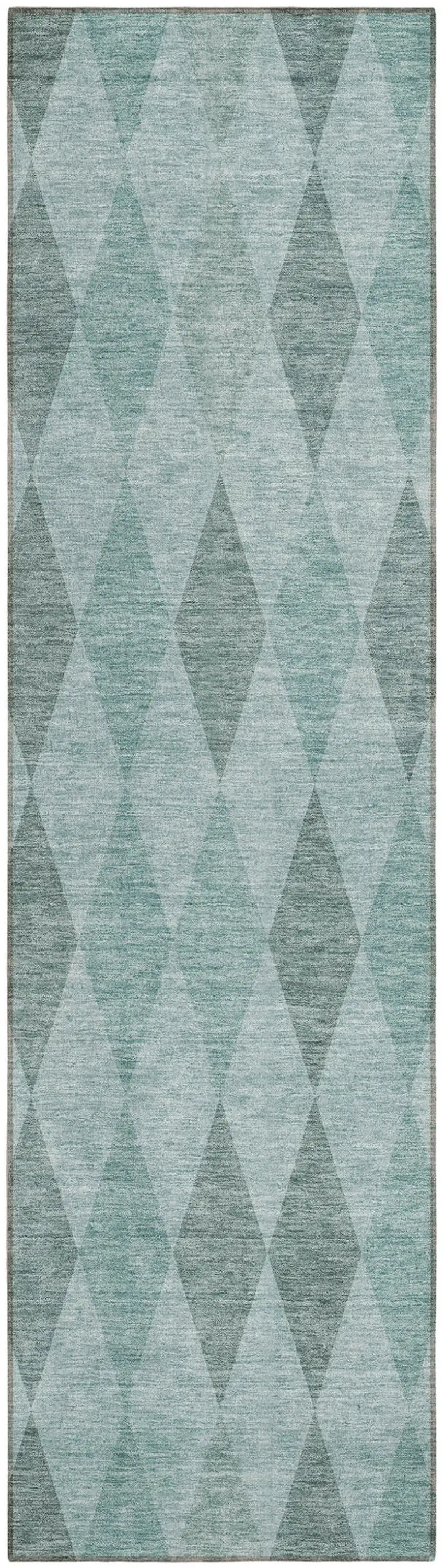 Teal Geometric Washable Non Skid Indoor Outdoor Runner Rug Photo 2