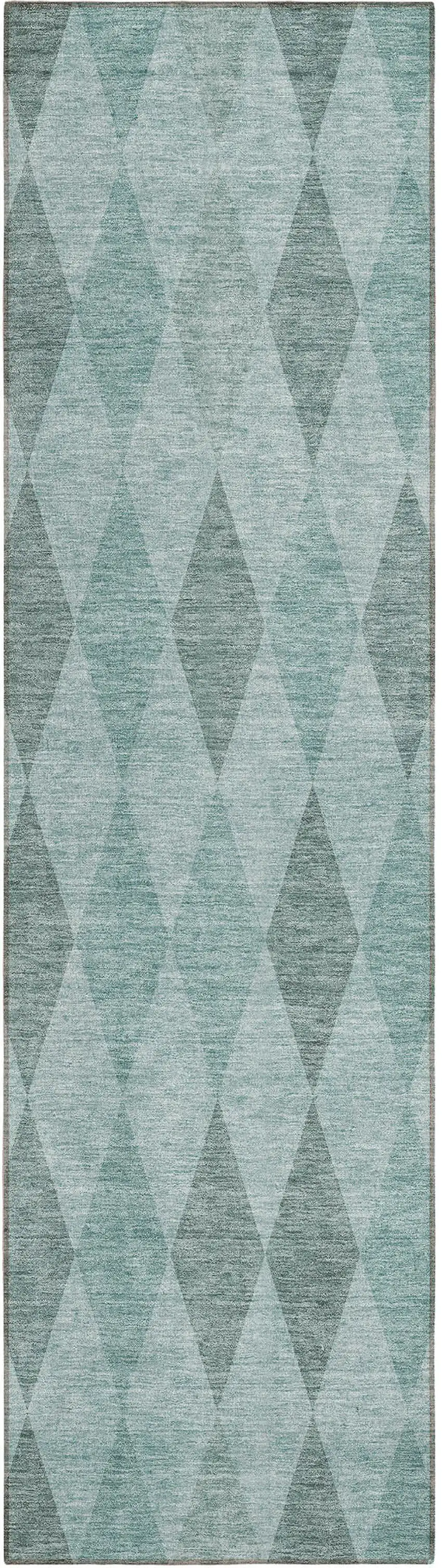 Teal Geometric Washable Non Skid Indoor Outdoor Runner Rug Photo 2