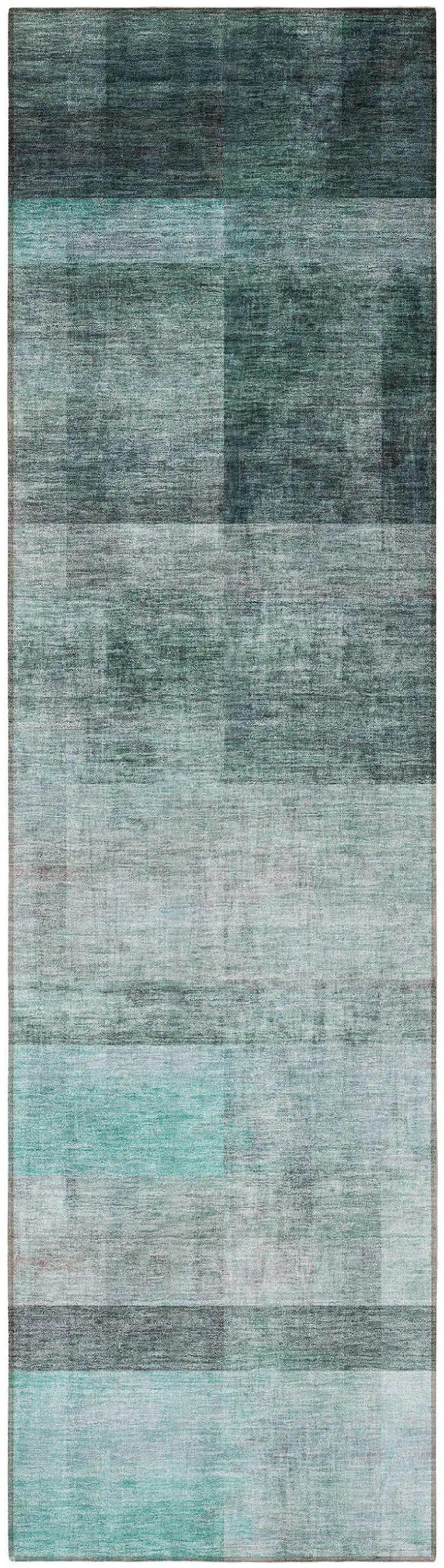 8' Runner Teal Ombre Washable Non Skid Indoor Outdoor Runner Rug Photo 5