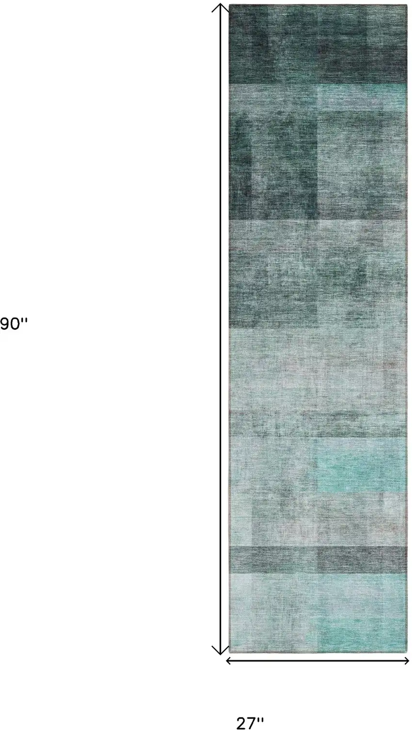 8' Runner Teal Ombre Washable Non Skid Indoor Outdoor Runner Rug Photo 3