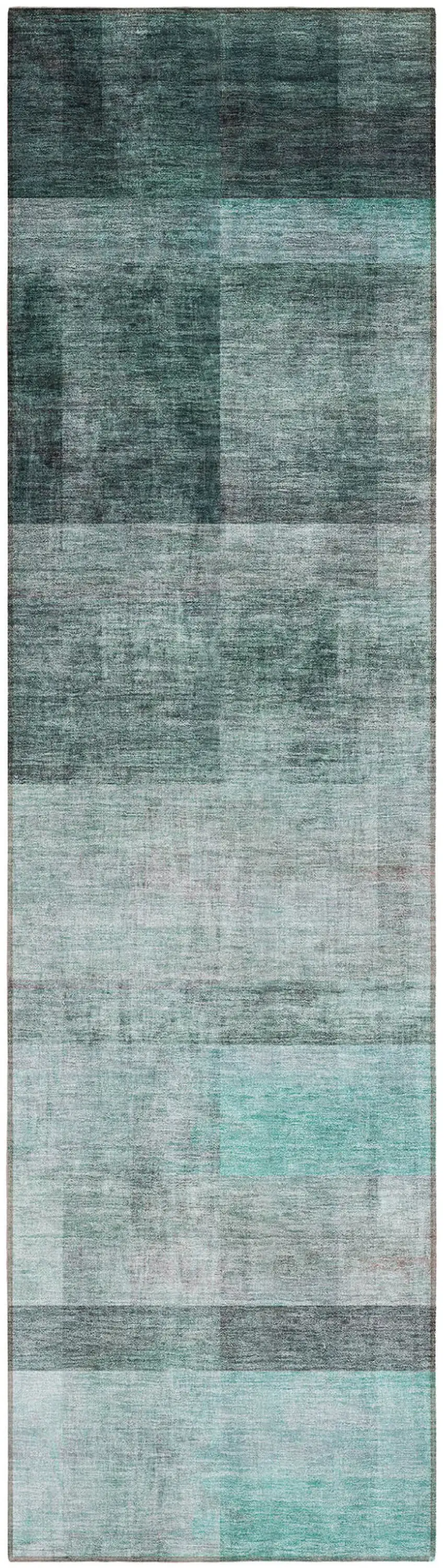 8' Runner Teal Ombre Washable Non Skid Indoor Outdoor Runner Rug Photo 2