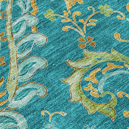 Teal Paisley Washable Non Skid Indoor Outdoor Runner Rug Photo 7
