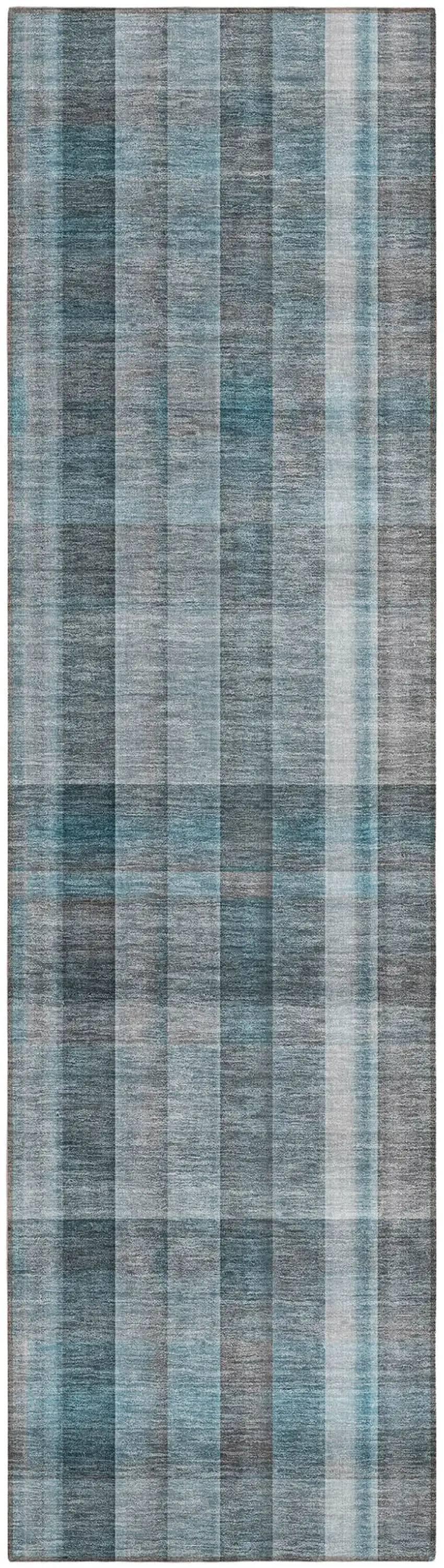 Teal Plaid Washable Non Skid Indoor Outdoor Runner Rug Photo 2