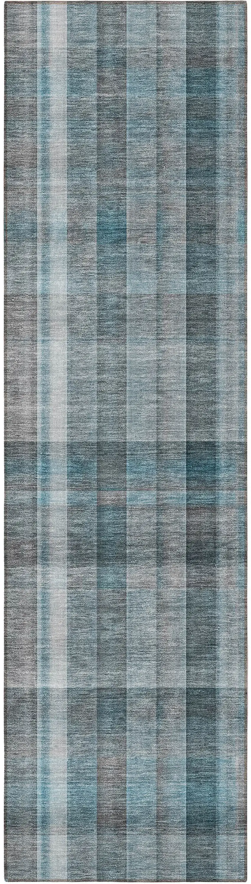 8' Runner Teal Plaid Washable Non Skid Indoor Outdoor Runner Rug Photo 4