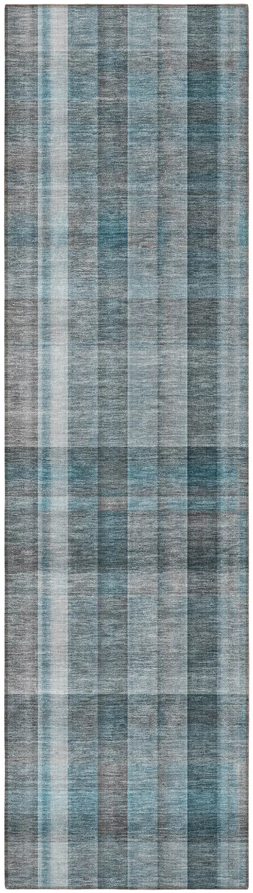Teal Plaid Washable Non Skid Indoor Outdoor Runner Rug Photo 5