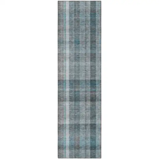 Teal Plaid Washable Non Skid Indoor Outdoor Runner Rug Photo 5