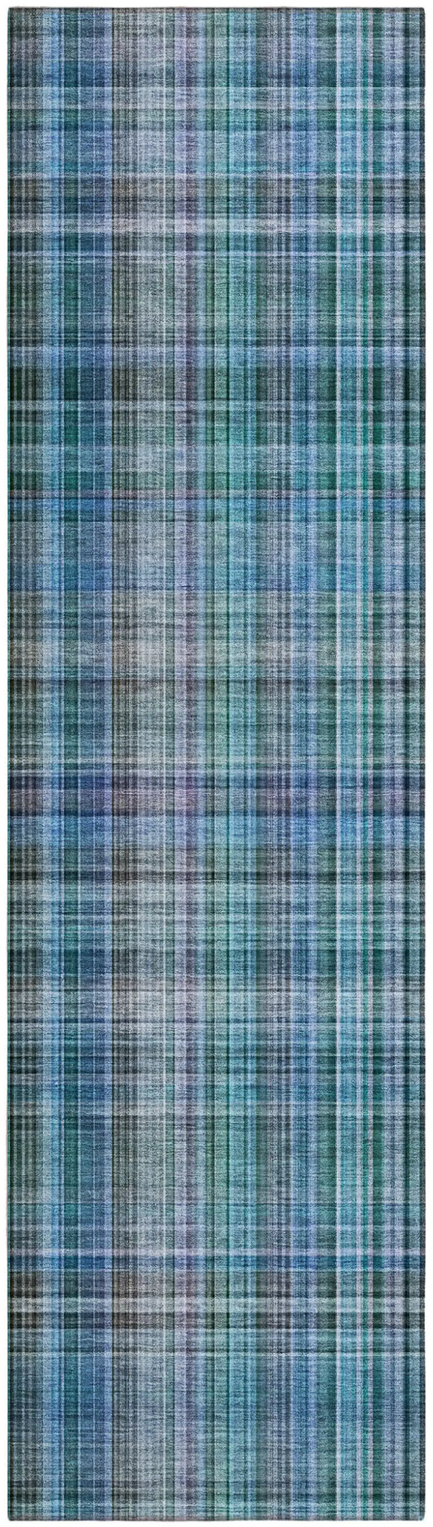 Blue Teal and Gray Plaid Washable Non Skid Indoor Outdoor Area Rug Photo 2
