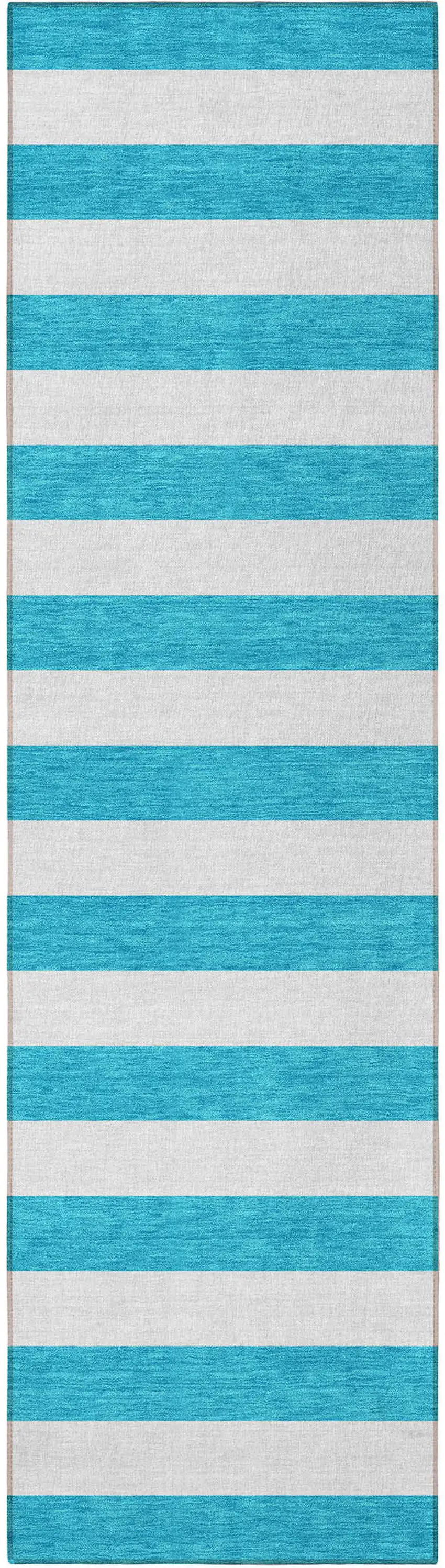 8' Runner Teal Striped Washable Non Skid Indoor Outdoor Runner Rug Photo 2
