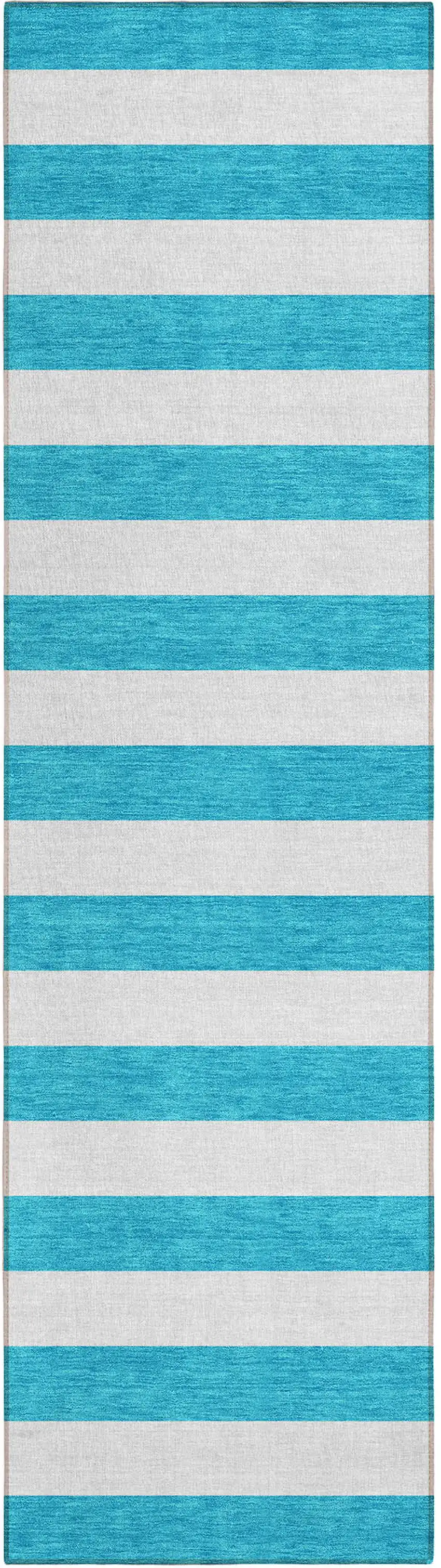 8' Runner Teal Striped Washable Non Skid Indoor Outdoor Runner Rug Photo 1
