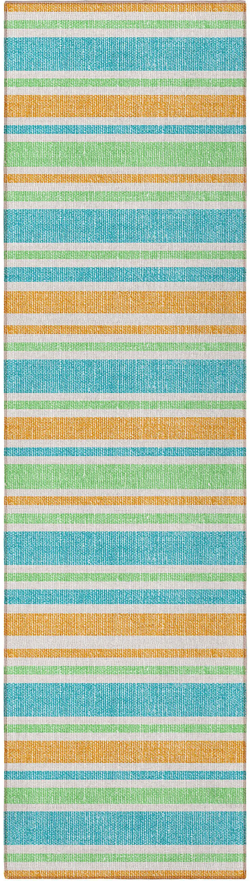 8' Runner Teal Striped Washable Non Skid Indoor Outdoor Runner Rug Photo 3