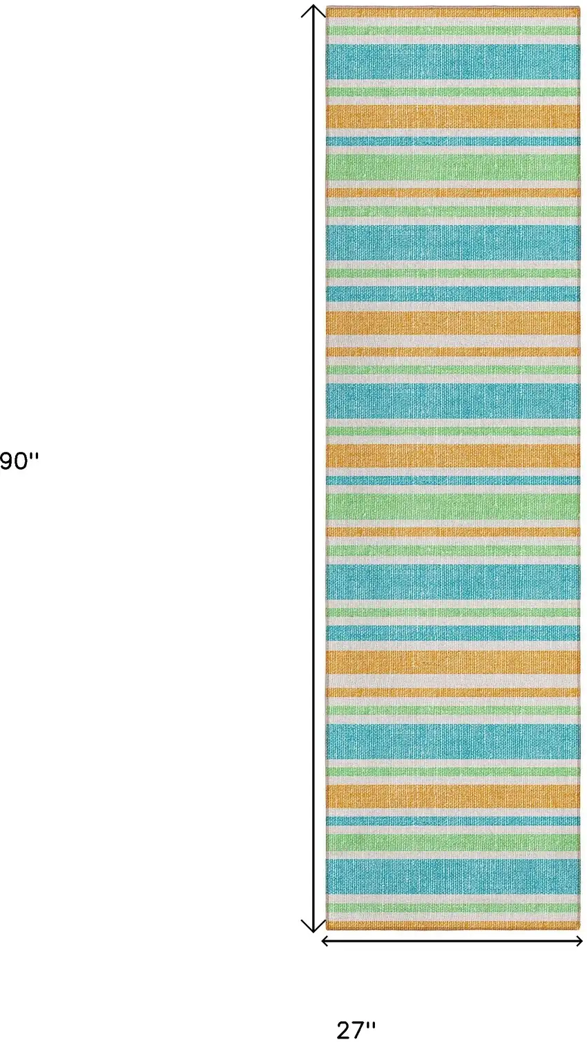 Teal Yellow and Green Striped Washable Non Skid Indoor Outdoor Runner Rug Photo 3