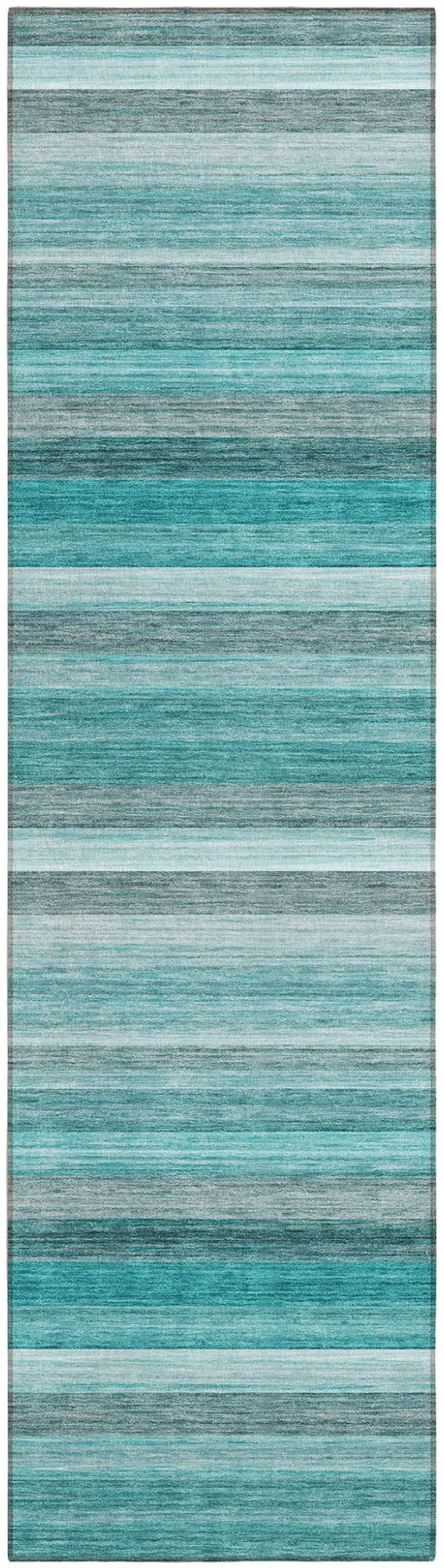 Teal Striped Washable Non Skid Indoor Outdoor Runner Rug Photo 2