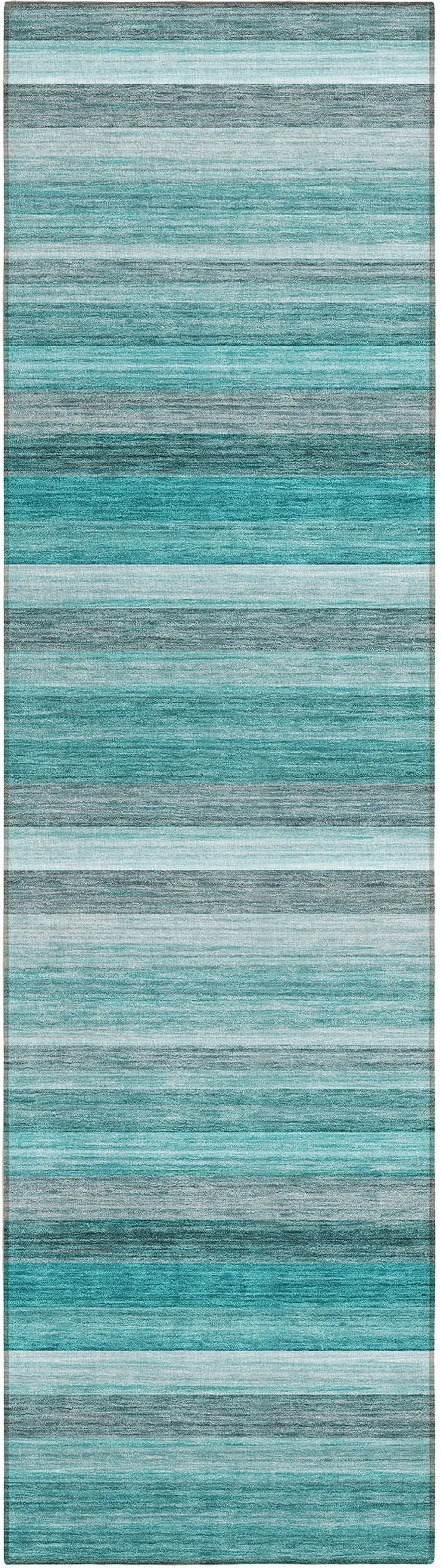 8' Runner Teal Striped Washable Non Skid Indoor Outdoor Runner Rug Photo 1