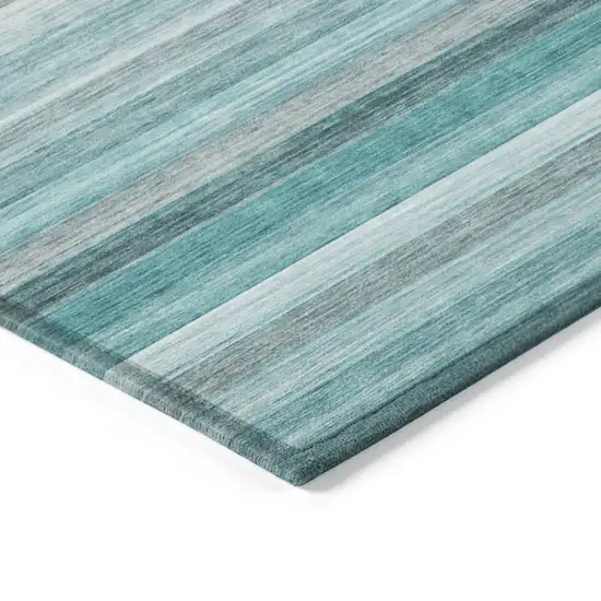 Teal Striped Washable Non Skid Indoor Outdoor Runner Rug Photo 5