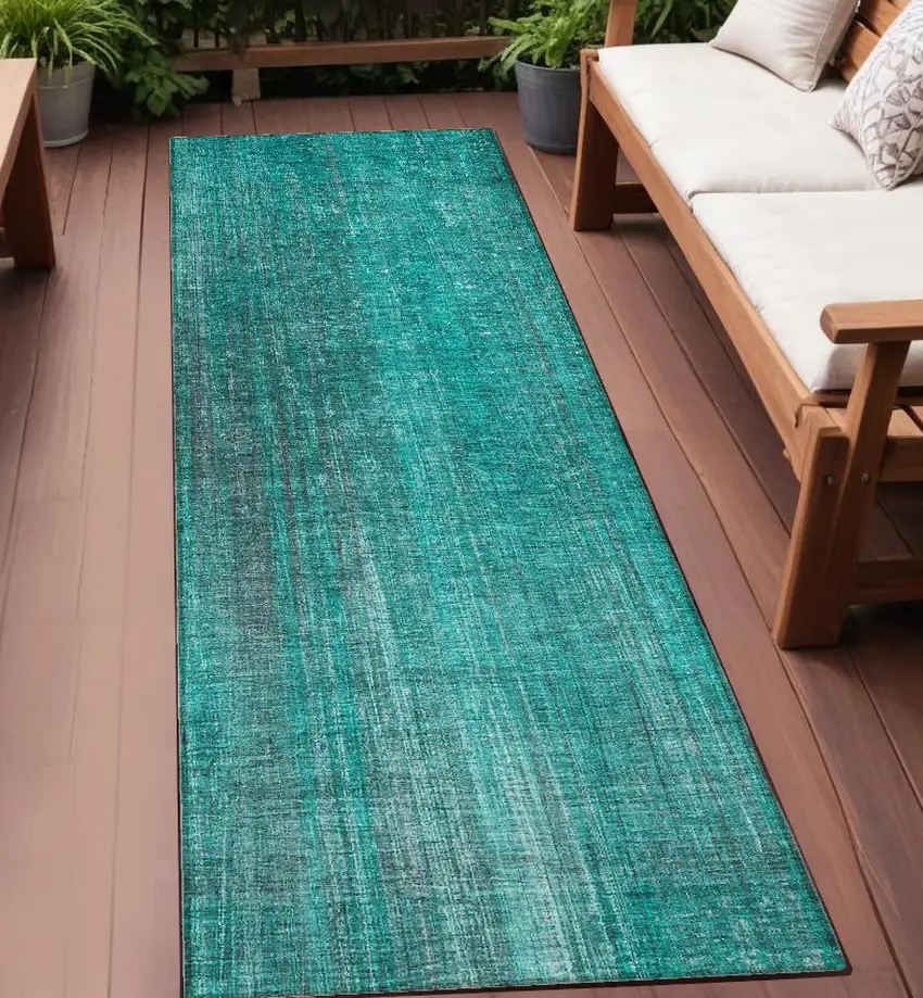 8' Runner Teal Striped Washable Non Skid Indoor Outdoor Runner Rug Photo 1