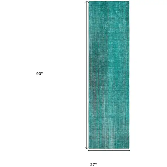 Teal Striped Washable Non Skid Indoor Outdoor Runner Rug Photo 3
