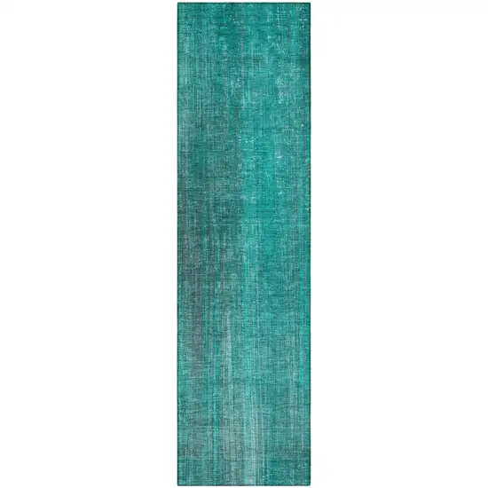 Teal Striped Washable Non Skid Indoor Outdoor Runner Rug Photo 2