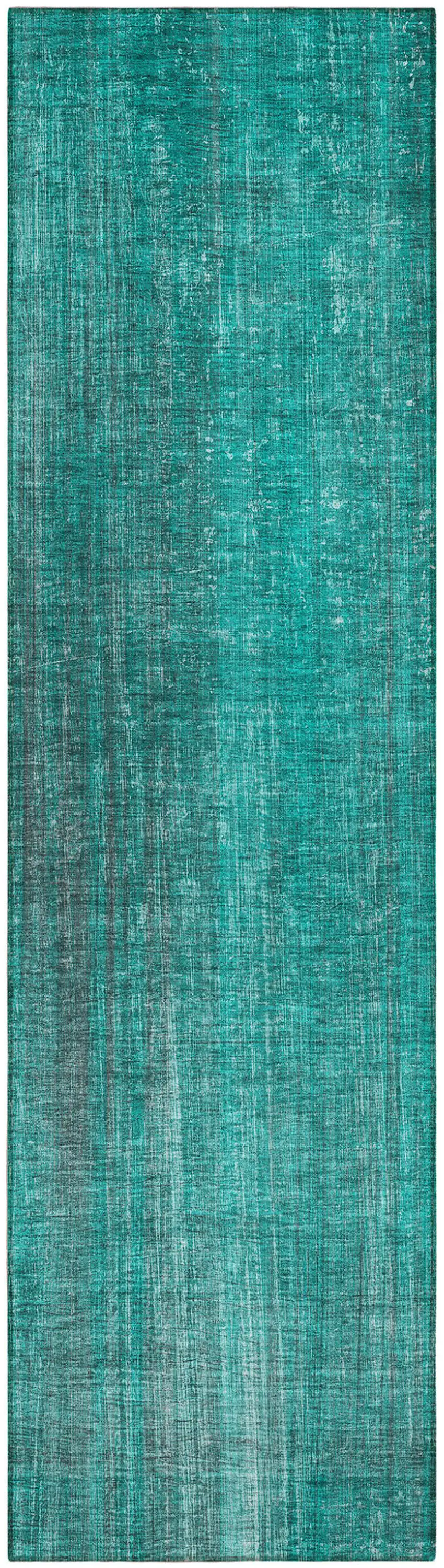 Teal Striped Washable Non Skid Indoor Outdoor Runner Rug Photo 2