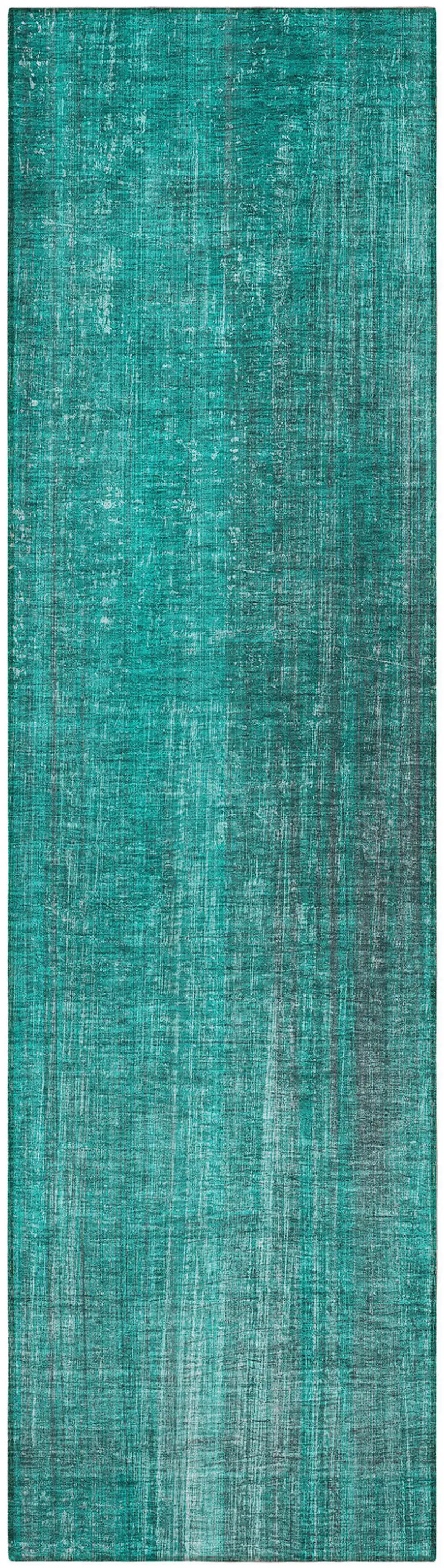Teal Striped Washable Non Skid Indoor Outdoor Runner Rug Photo 4