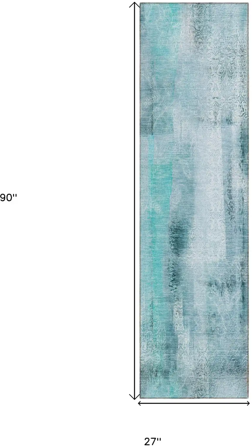 8' Runner Teal Washable Non Skid Indoor Outdoor Runner Rug Photo 3