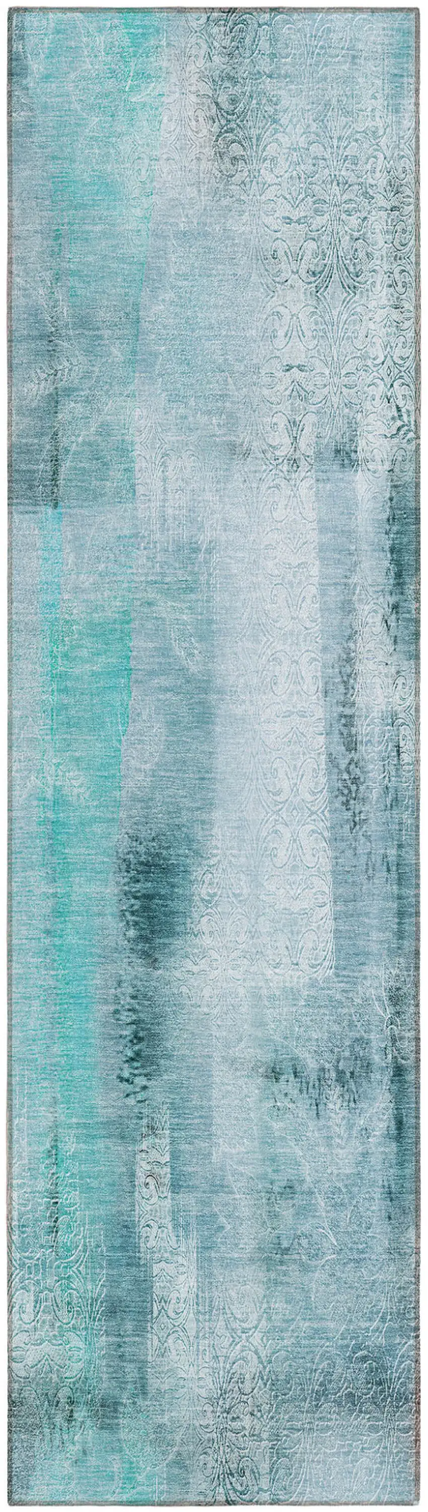 8' Runner Teal Washable Non Skid Indoor Outdoor Runner Rug Photo 2