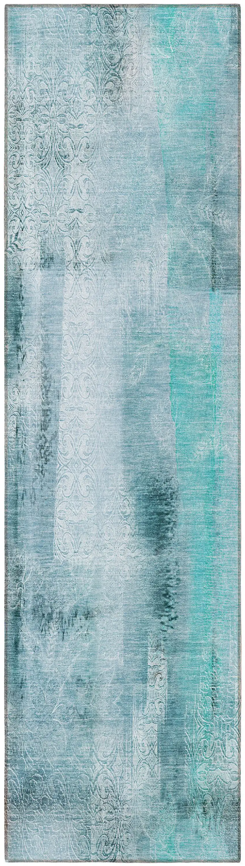 8' Runner Teal Washable Non Skid Indoor Outdoor Runner Rug Photo 5