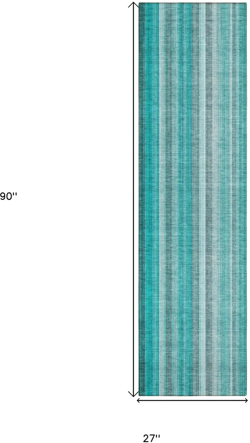 Teal and Gray Striped Washable Non Skid Indoor Outdoor Runner Rug Photo 3